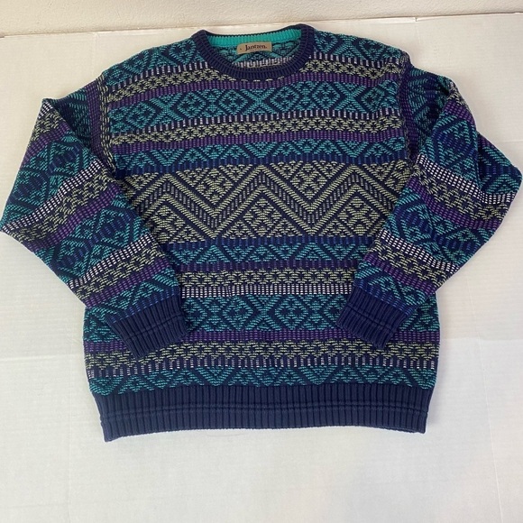 Jantzen 90’s Geo Print Crew Neck Grandpa Sweater Size L - Picture 1 of 6